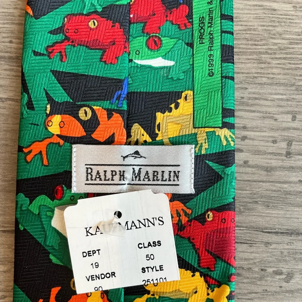 Ralph Marlin Men’s Vintage 90s Frogs Neck Tie Vibrant 1999 NWT Workwear Dressy